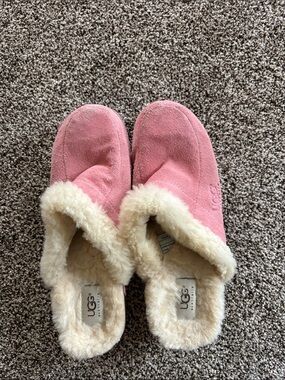 UGG Pink Suede Shearling-Lined Mule Slippers